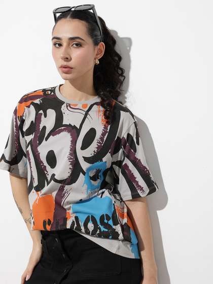 The Roadster Life
                        Co. Abstract Printed Drop-Shoulder Sleeves
                        T-shirt