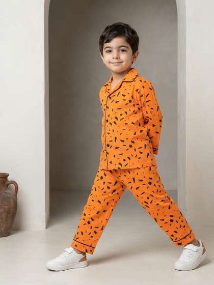 CLAP Kids Printed Shirt
                    Collar Night Suits