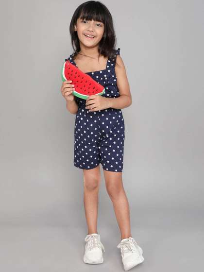 Little Angels Girls
                      Navy & White Star Printed Cotton Jumpsuit