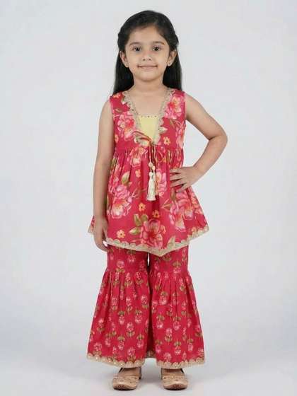 Sangria Girls Printed
                    Cotton Square Neck Kurta & Sharara