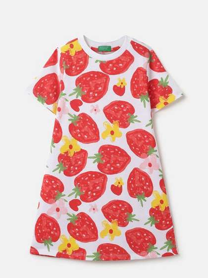 United Colors of
                    Benetton Girls Conversational Printed A-Line Cotton
                    Midi Dress