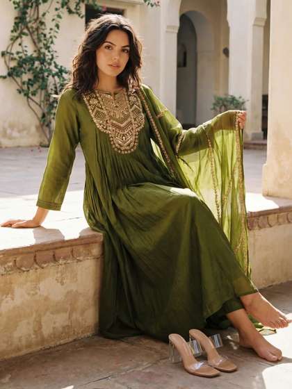 KALINI Women
                        Embroidered Kurta with Trousers & With
                        Dupatta