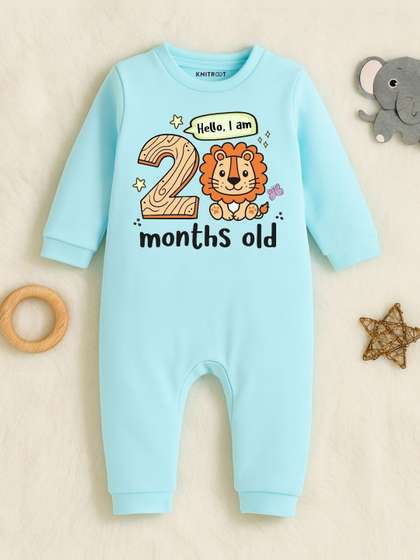 KNITROOT Infants Blue
                      Printed Two Months Old Theme Cotton Romper