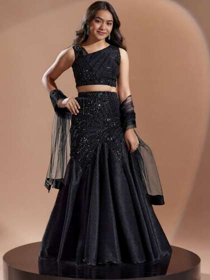 Lagorii Girls
                        Embellished Sequinned Semi-Stitched Lehenga
                        & Blouse With Dupatta