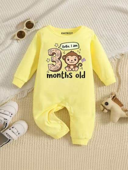 KNITROOT Infants Kids
                      Yellow Mom and Dad Theme Cotton Romper