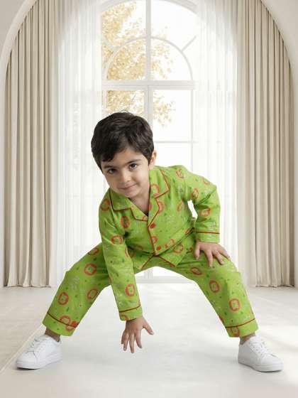 CLAP Kids Printed Shirt
                    Collar Night Suit