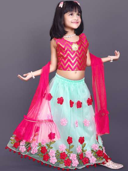 KALINI Girls Thread Work
                    Semi-Stitched Net Lehenga & Blouse With Dupatta