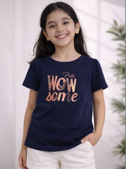 Purple United Kids Girls
                    Typography Printed T-shirt