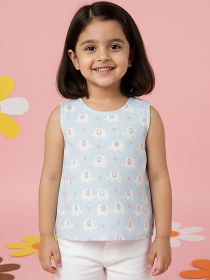 Peach Girls Pure Cotton
                    Cross Back Sleeveless Top