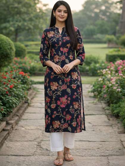 KALINI Floral
                        Printed Pure Cotton Blend Kurti