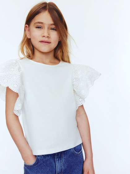 H&M Girls
                      Flutter-Sleeved Broderie Anglaise Top