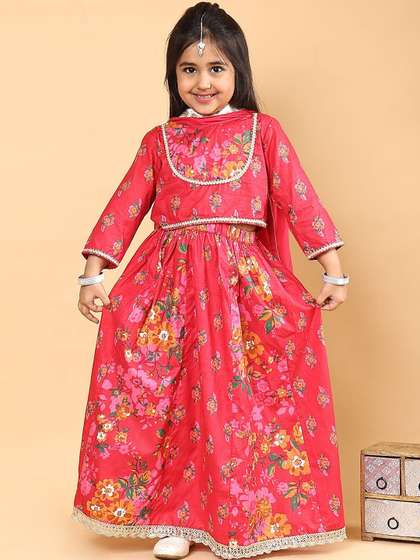 Superminis Girls Printed
                    Semi-Stitched Lehenga & Blouse With Dupatta