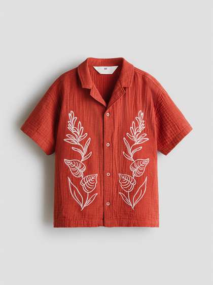 H&M Boys
                          Floral Embroidered Spread Collar Pure Cotton
                          Resort Shirt