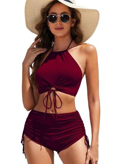 DFI Online Halter
                        Neck Stretchable Swim Bikini Set