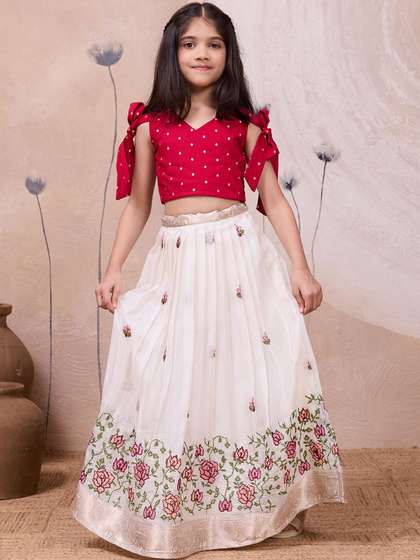 KALINI Girls
                        Embellished Thread Work Ready to Wear Lehenga
                        &
