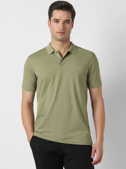 Peter England Men
                          Olive Solid Polo Neck T-shirts