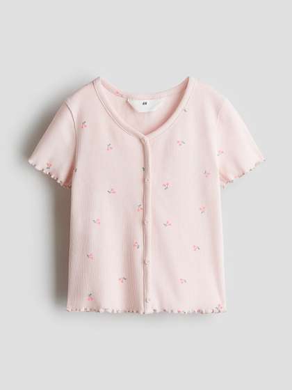 H&M Girls
                      Button-Detail Ribbed Cotton Top