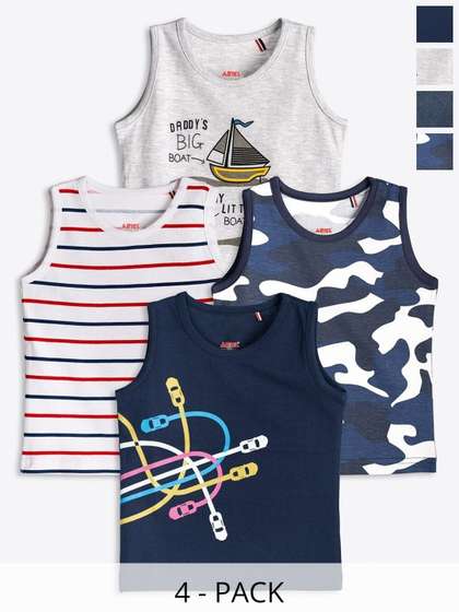 ariel Boys Cotton
                    Sleeveless Pack Of 4 Everydaywear T-shirts