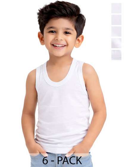 DYCA Boys White Pack Of
                    6 Solid Cotton Basic Innerwear Vests