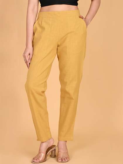 Anouk Women Relaxed
                        Fit Straight Fit Mid-Rise Cotton Trousers