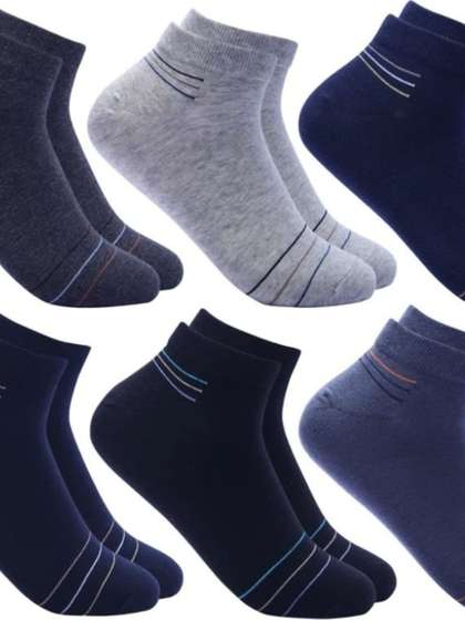 akeet trend Unisex Pack
                    of 6 Cotton Assorted Striped Ankle Length Socks