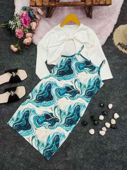 HERE&NOW Girls
                    Abstract Print Applique Bodycon Maxi Dress