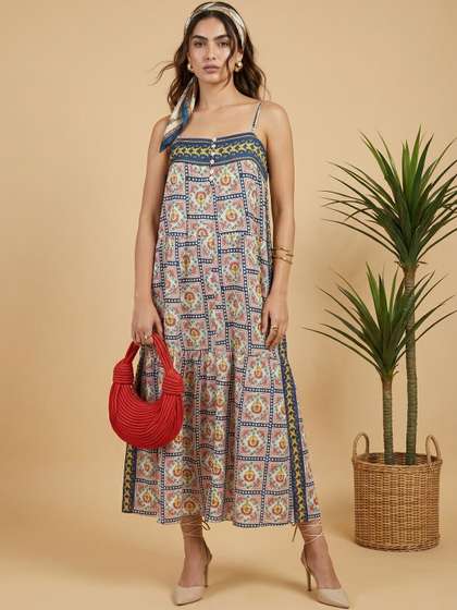 CORSICA Ethnic
                        Motifs Print A-Line Midi Dress