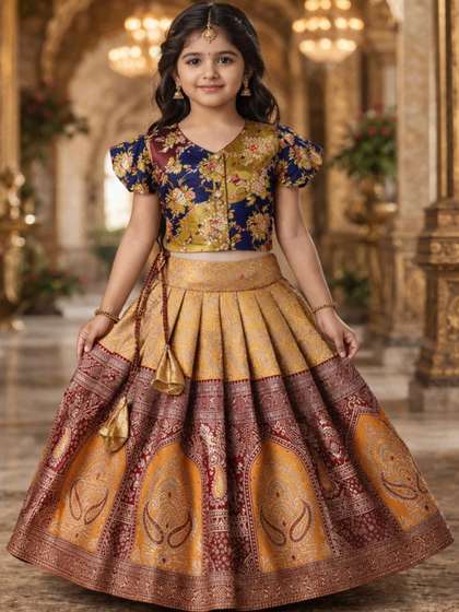 Ethzy Girls Embroidered
                    Semi-Stitched Lehenga &