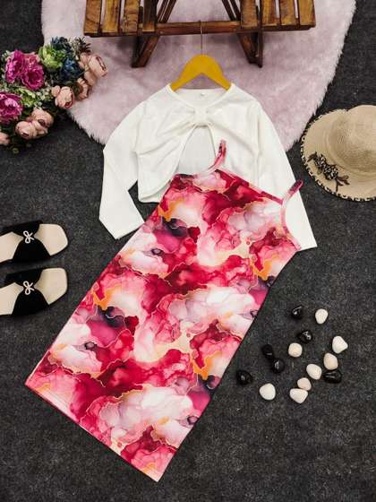 Sangria Girls Printed
                    Polyester Round Neck Bodycon Maxi Dresses