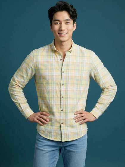BAESD Classic
                          Checked Spread Collar Cotton Casual Shirt