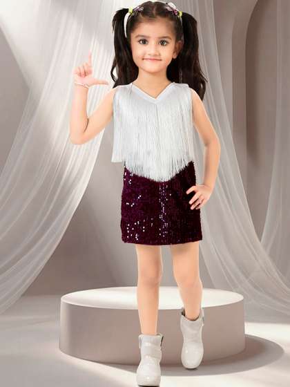 BAESD Girls Embellished
                    V-Neck Velvet A-Line Mini Dress