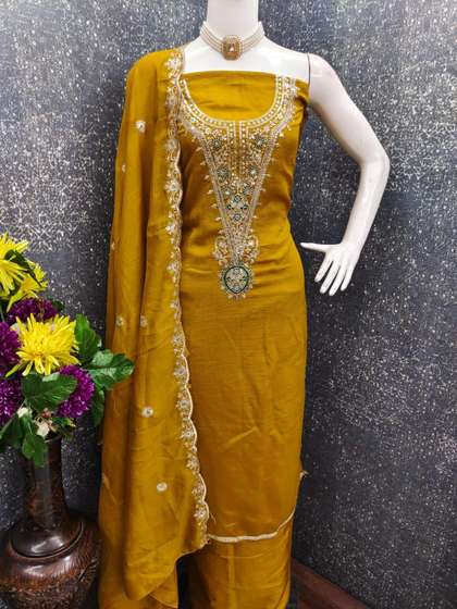 Rangtulika Ethnics
                          Embroidered Art Silk Unstitched Dress
                          Material