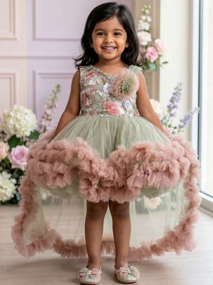 Lagorii Floral
                    Embroidered Net Fit & Flare Dress