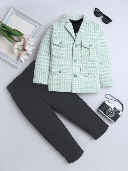 Sangria Printed Notched
                    Lapel 3 Piece Blazer and Trousers Suits