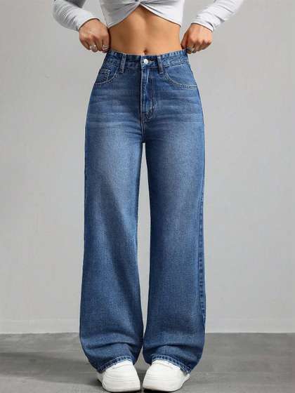 DressBerry Women
                        Comfort Straight Fit High-Rise Light Fade Acid
                        Wash Stretchable Jeans