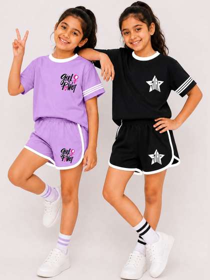 YK Girls Printed
                          T-shirt with Shorts