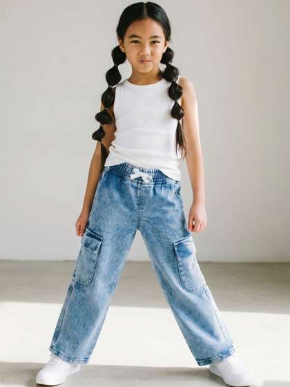 TALES & STORIES
                    Girls Wide Leg Mid-Rise Light Fade Jeans