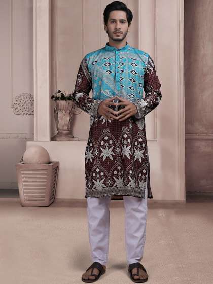 SZN Men Ethnic
                          Motifs Printed Thread Work Floral Kurta