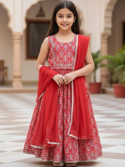 KALINI Girls Printed
                        Block Print Ready to Wear Lehenga & Blouse
                        With Dupatta