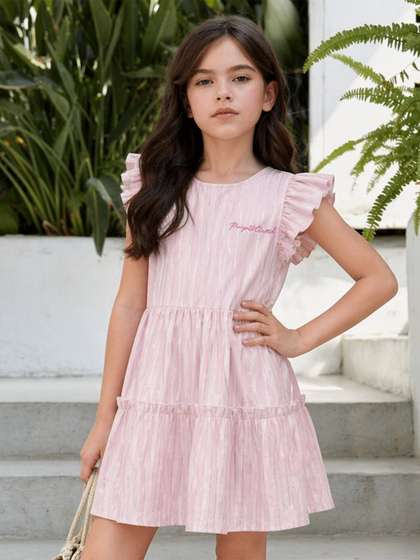 Purple United Girls
                      Striped Flutter Sleeve Fit & Flare Dress