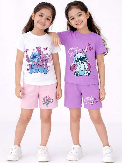 YK Disney Girls Printed
                    T-shirt with Shorts