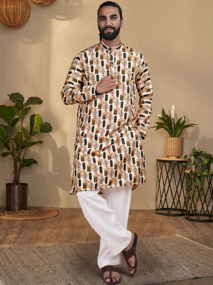 SZN Men Ethnic
                        Motifs Printed Thread Work Floral Kurta