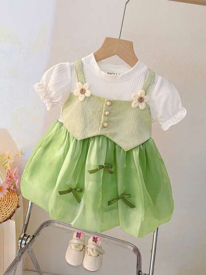 INCLUD Puff Sleeve
                    Applique Short Dress