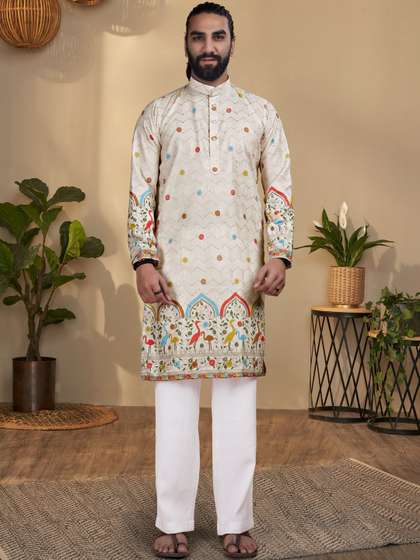 SZN Men Ethnic
                        Motifs Printed Thread Work Kurta