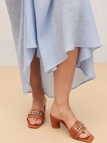 Pair ie Tales
                          Women Leather Block Heel Sandals with Western
                          - Embellished