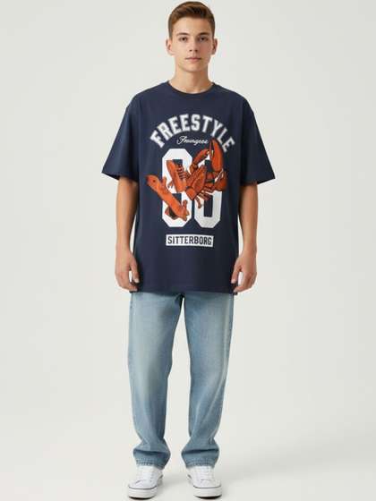 TeeSlix Boys Blue
                    Freestyle Skateboarding Printed Cotton Oversized
                    Tshirts