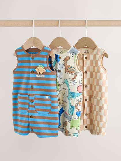 NEXT Kids Boys Pack Of 3
                    Conversational Printed Pure Cotton Rompers