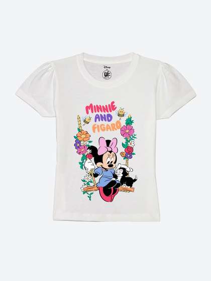 YK Disney Girls Minnie
                    Mouse Printed Puff Sleeves T-shirt