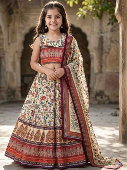 KALINI Girls
                          Printed Semi-Stitched Lehenga & Blouse
                          With Dupatta