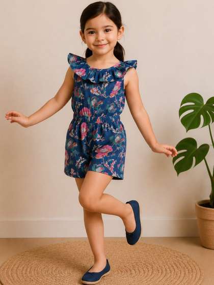 Urban Birdie Girls Blue
                    Floral Garden Playsuit